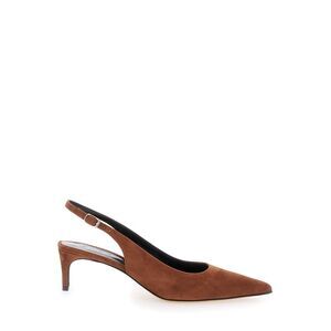 Plain Women 'Luisa' Brown Slingback Pumps With Low Heel In Suede Woman
